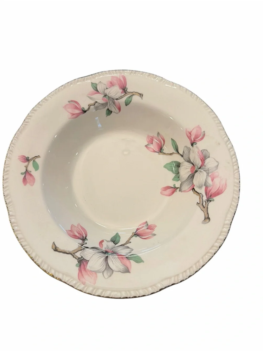 Homer Laughlin Pink Dogwood Blossom Soup Cereal Bowls Gold Rim Edge Set Of 6 VTG